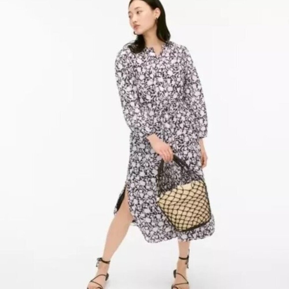 J.CREW  Tie-waist Cotton Voile Midi‎ Dress in Rose Vines Size 14